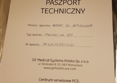 Paszport techniczny Aparat do znieczulania GE ANESTHESIA SYSTEMS